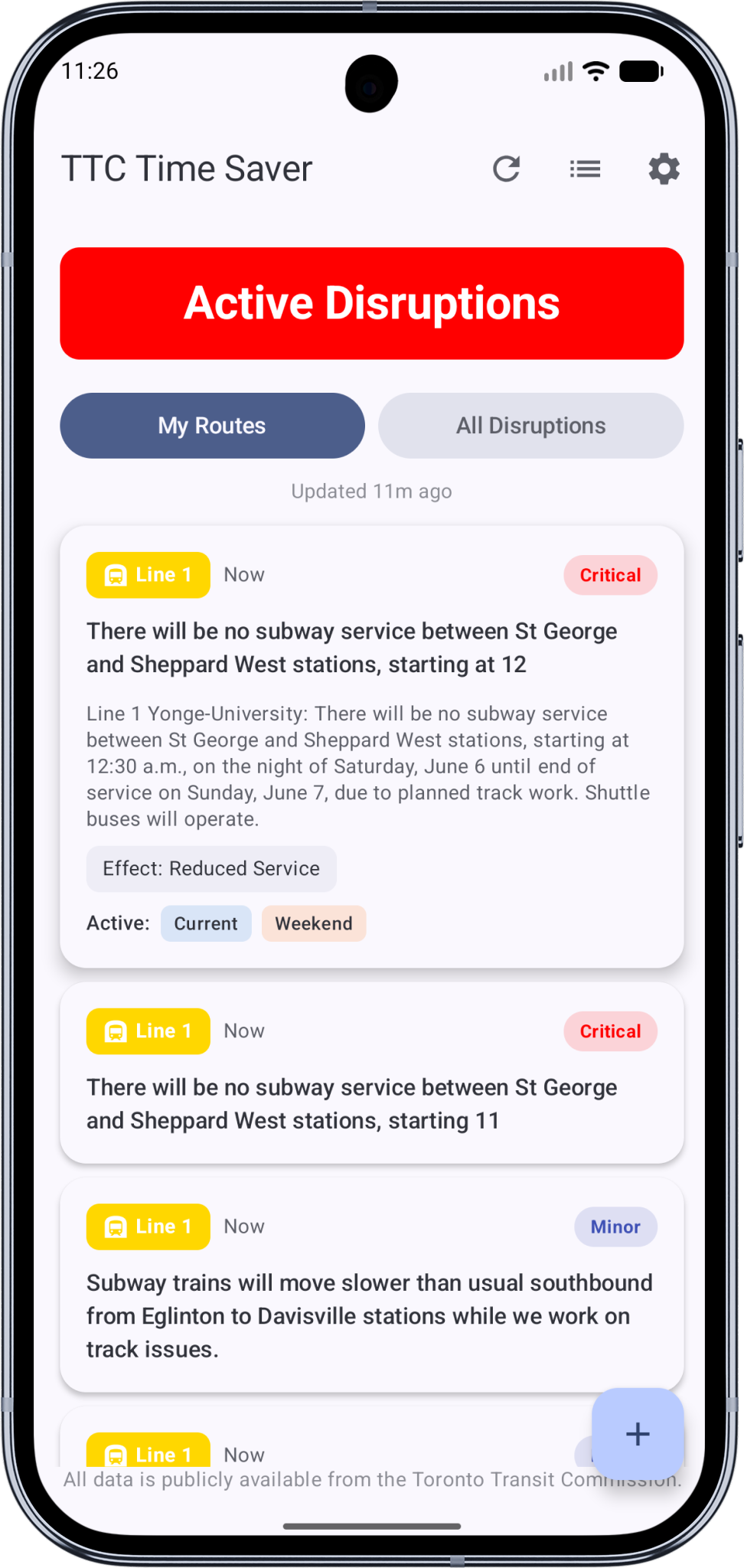 TTC Time Saver shown on Android