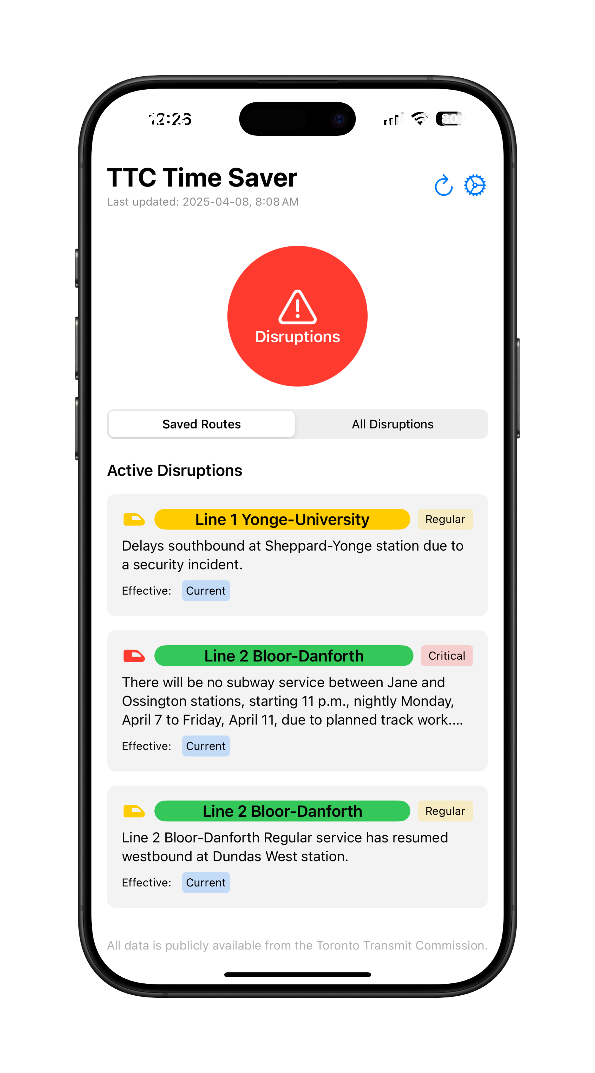 TTC Time Saver App Interface